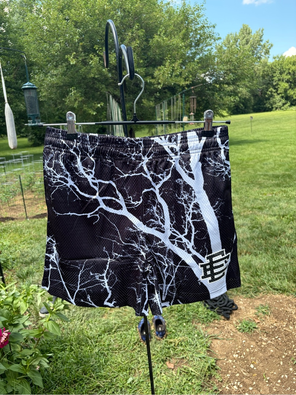 Eric Emanuel Black and White Tree Print Mesh Shorts